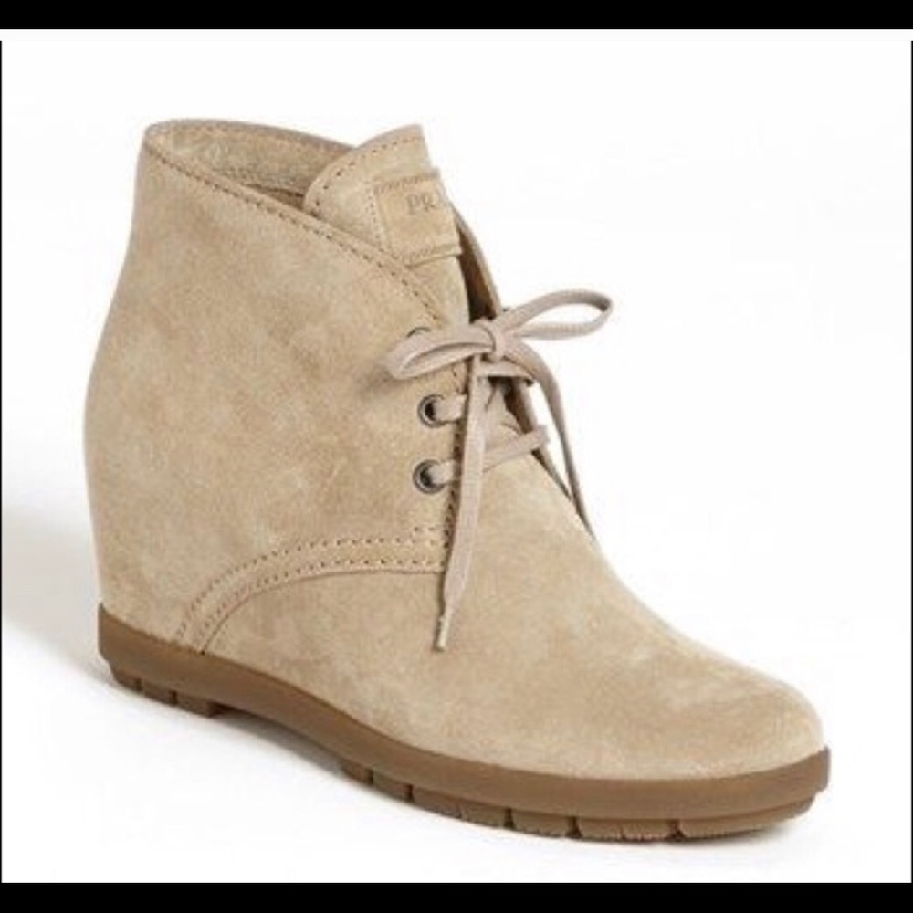 Prada Tan Wedge Booties